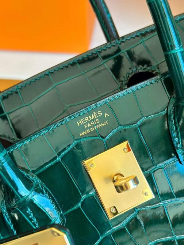 H Factory Bags Birkin Shiny Porosus Crocodile CK67 Deep Green Gold Hardware 30cm Full Handmade