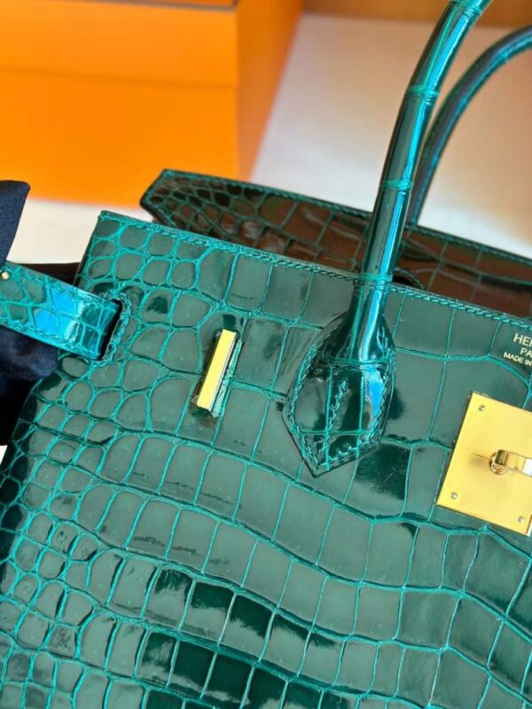 H Factory Bags Birkin Shiny Porosus Crocodile CK67 Deep Green Gold Hardware 30cm Full Handmade