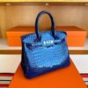 H Factory Bags Birkin Shiny Porosus Crocodile Shiny Blue Silver Hardware 30cm Full Handmade