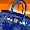 H Factory Bags Birkin Shiny Porosus Crocodile Shiny Blue Silver Hardware 30cm Full Handmade