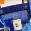 H Factory Bags Birkin Shiny Porosus Crocodile Shiny Blue Silver Hardware 30cm Full Handmade
