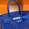 H Factory Bags Birkin Shiny Porosus Crocodile Shiny Blue Silver Hardware 30cm Full Handmade