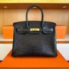 H Factory Bags Birkin Matte Porosus Crocodile CK89 Black Gold Hardware 30cm Full Handmade