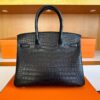 H Factory Bags Birkin Matte Porosus Crocodile CK89 Black Gold Hardware 30cm Full Handmade