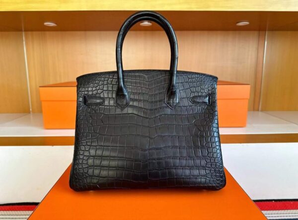 H Factory Bags Birkin Matte Porosus Crocodile CK89 Black Gold Hardware 30cm Full Handmade