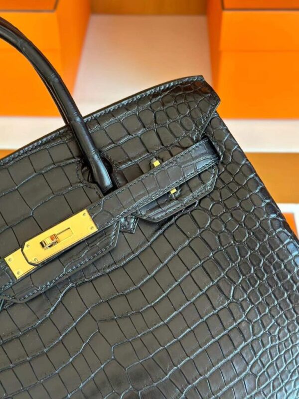 H Factory Bags Birkin Matte Porosus Crocodile CK89 Black Gold Hardware 30cm Full Handmade