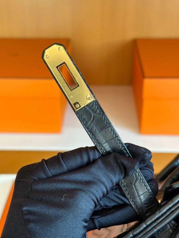 H Factory Bags Birkin Matte Porosus Crocodile CK89 Black Gold Hardware 30cm Full Handmade