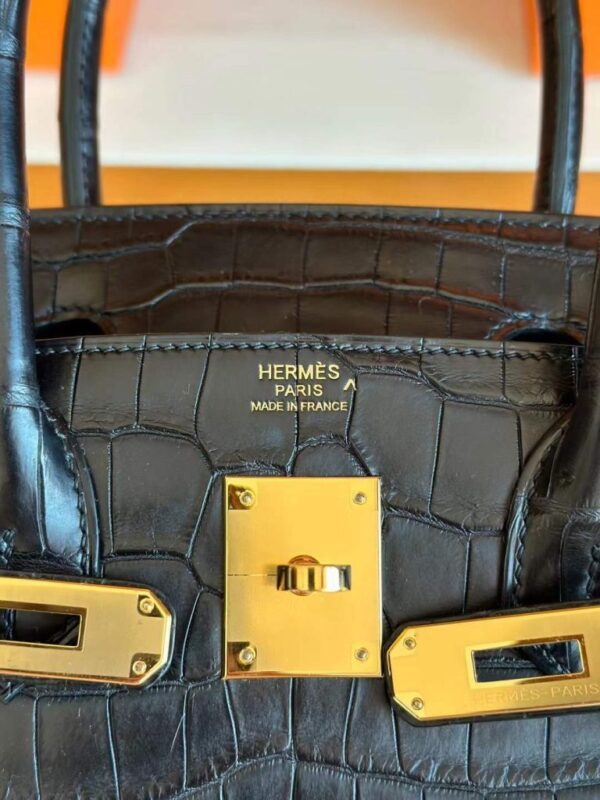H Factory Bags Birkin Matte Porosus Crocodile CK89 Black Gold Hardware 30cm Full Handmade