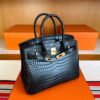 H Factory Bags Birkin Matte Porosus Crocodile CK89 Black Gold Hardware 30cm Full Handmade