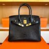 H Factory Bags Birkin Matte Porosus Crocodile CK89 Black Gold Hardware 30cm Full Handmade