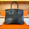 H Factory Bags Birkin Matte Alligator Crocodile CK89 Black Silver Hardware 30cm Full Handmade