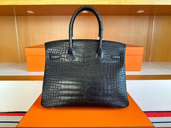 H Factory Bags Birkin Matte Alligator Crocodile CK89 Black Silver Hardware 30cm Full Handmade