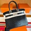 H Factory Bags Birkin Matte Alligator Crocodile CK89 Black Silver Hardware 30cm Full Handmade