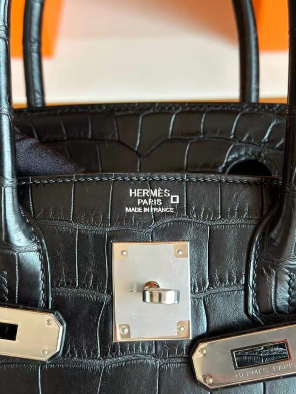 H Factory Bags Birkin Matte Alligator Crocodile CK89 Black Silver Hardware 30cm Full Handmade