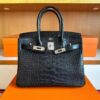 H Factory Bags Birkin Matte Alligator Crocodile CK89 Black Silver Hardware 30cm Full Handmade