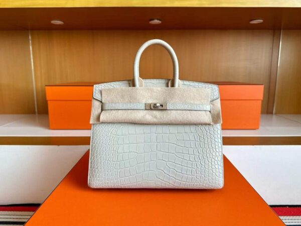 H Factory Bags Birkin Matte Alligator Crocodile Ice White Silver Hardware 25cm Full Handmade