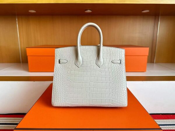 H Factory Bags Birkin Matte Alligator Crocodile Ice White Silver Hardware 25cm Full Handmade