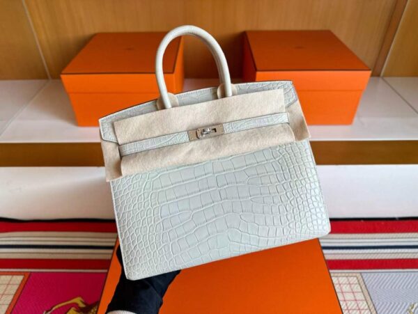 H Factory Bags Birkin Matte Alligator Crocodile Ice White Silver Hardware 25cm Full Handmade