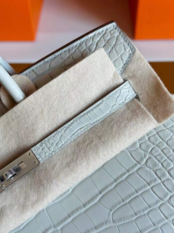 H Factory Bags Birkin Matte Alligator Crocodile Ice White Silver Hardware 25cm Full Handmade
