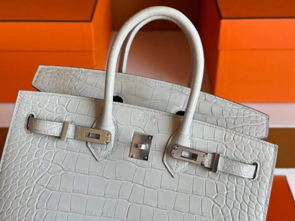 H Factory Bags Birkin Matte Alligator Crocodile Ice White Silver Hardware 25cm Full Handmade