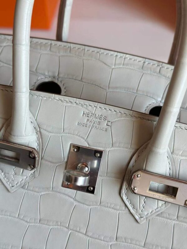 H Factory Bags Birkin Matte Alligator Crocodile Ice White Silver Hardware 25cm Full Handmade