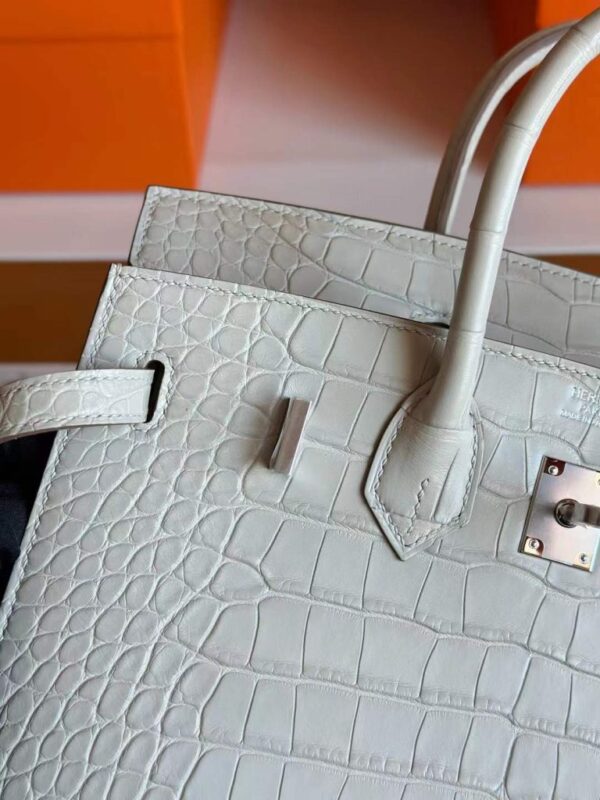 H Factory Bags Birkin Matte Alligator Crocodile Ice White Silver Hardware 25cm Full Handmade