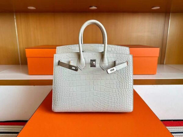 H Factory Bags Birkin Matte Alligator Crocodile Ice White Silver Hardware 25cm Full Handmade
