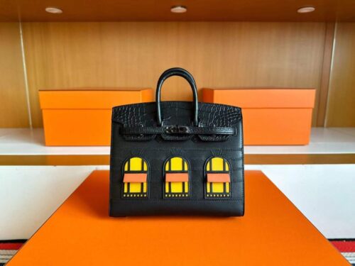 H Factory Bags Birkin Sellier Matte Alligator Crocodile & Epsom Black Black Buckle Hardware 20cm Full Handmade