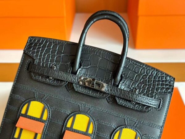 H Factory Bags Birkin Sellier Matte Alligator Crocodile & Epsom Black Black Buckle Hardware 20cm Full Handmade