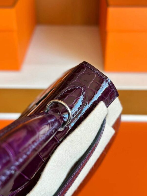 H Factory Bags Kelly Shiny Alligator Crocodile N5 Grape Purple Silver Hardware 25cm Full Handmade