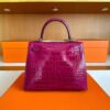 H Factory Bags Kelly Shiny Alligator Crocodile J5 Rose Purple Pink Silver Hardware 25cm Full Handmade