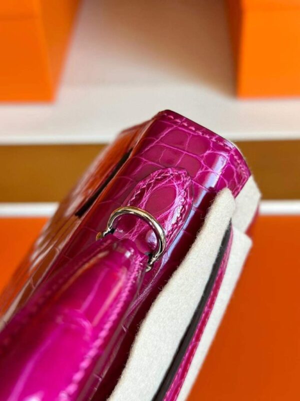 H Factory Bags Kelly Shiny Alligator Crocodile J5 Rose Purple Pink Silver Hardware 25cm Full Handmade