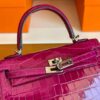 H Factory Bags Kelly Shiny Alligator Crocodile J5 Rose Purple Pink Silver Hardware 25cm Full Handmade