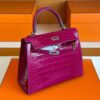 H Factory Bags Kelly Shiny Alligator Crocodile J5 Rose Purple Pink Silver Hardware 25cm Full Handmade
