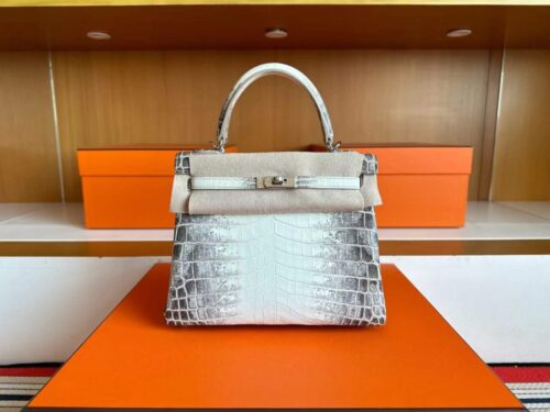 H Factory Bags Kelly Matte Crocodile Leather Himalaya Silver Hardware 25cm Full Handmade