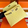 H Factory Bags Kelly Ostrich Leather 9R Lemon Yellow Silver Hardware 25cm Full Handmade