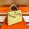 H Factory Bags Kelly Ostrich Leather 9R Lemon Yellow Silver Hardware 25cm Full Handmade