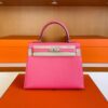 H Factory Bags Kelly Epsom Leather Rose Pink Silver Hardware 25cm Full Handmade
