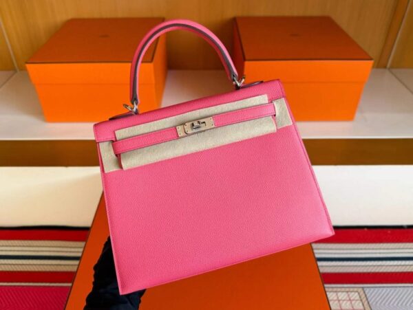 H Factory Bags Kelly Epsom Leather Rose Pink Silver Hardware 25cm Full Handmade