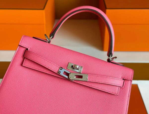 H Factory Bags Kelly Epsom Leather Rose Pink Silver Hardware 25cm Full Handmade