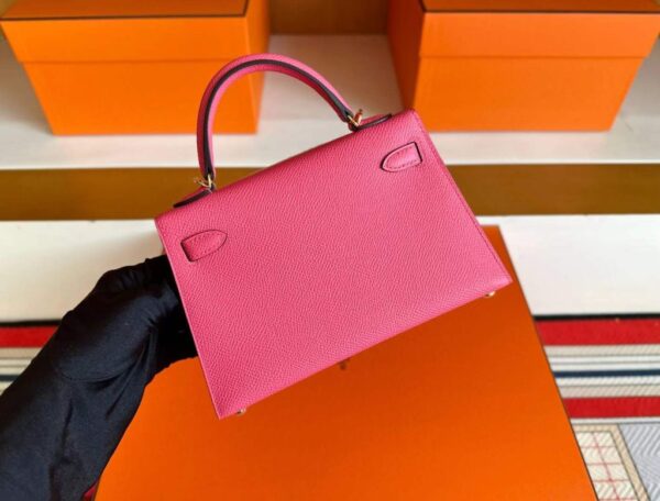 H Factory Bags Mini Kelly Epsom Leather Rose Pink Gold Hardware 19cm Full Handmade