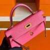 H Factory Bags Mini Kelly Epsom Leather Rose Pink Gold Hardware 19cm Full Handmade