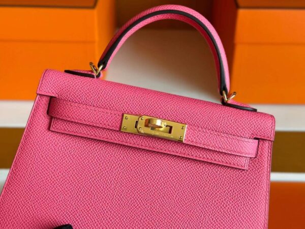 H Factory Bags Mini Kelly Epsom Leather Rose Pink Gold Hardware 19cm Full Handmade