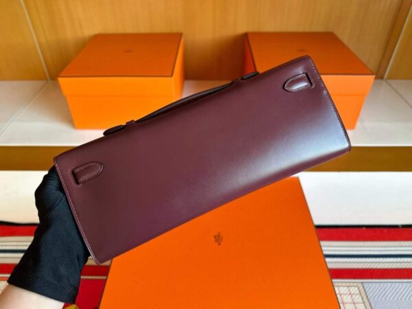 H Factory Bags Kelly cut Shiny Box Leather Bordeaux Red Gold Hardware 31cm Full Handmade