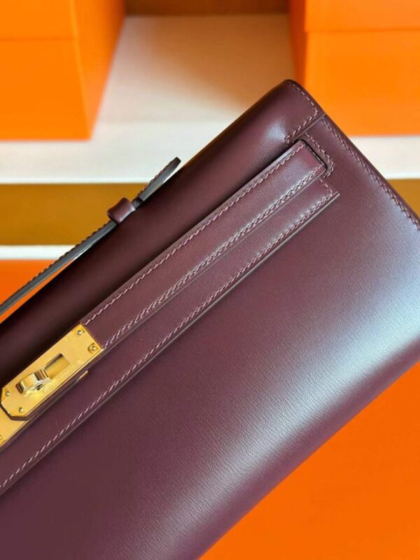 H Factory Bags Kelly cut Shiny Box Leather Bordeaux Red Gold Hardware 31cm Full Handmade