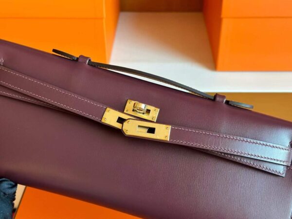 H Factory Bags Kelly cut Shiny Box Leather Bordeaux Red Gold Hardware 31cm Full Handmade