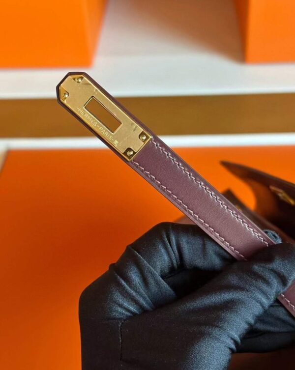 H Factory Bags Kelly cut Shiny Box Leather Bordeaux Red Gold Hardware 31cm Full Handmade