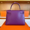 H Factory Bags Kelly Swift Leather Peacock Feathers Violet Purple Gold Hardware 28cm Full Handmade
