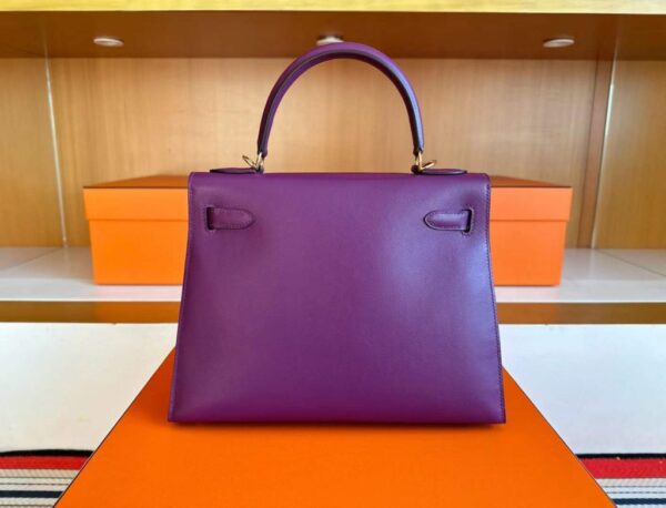 H Factory Bags Kelly Swift Leather Peacock Feathers Violet Purple Gold Hardware 28cm Full Handmade