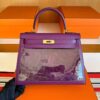 H Factory Bags Kelly Swift Leather Peacock Feathers Violet Purple Gold Hardware 28cm Full Handmade